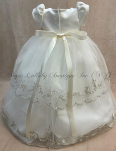 Karen diamond white Christening gown with rhinestone & Silver trim