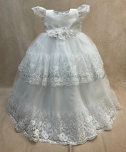 Load image into Gallery viewer, Avery  white satine double layer tulle &amp; lace skirt christening Gown