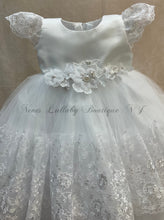 Load image into Gallery viewer, Avery  white satine double layer tulle &amp; lace skirt christening Gown