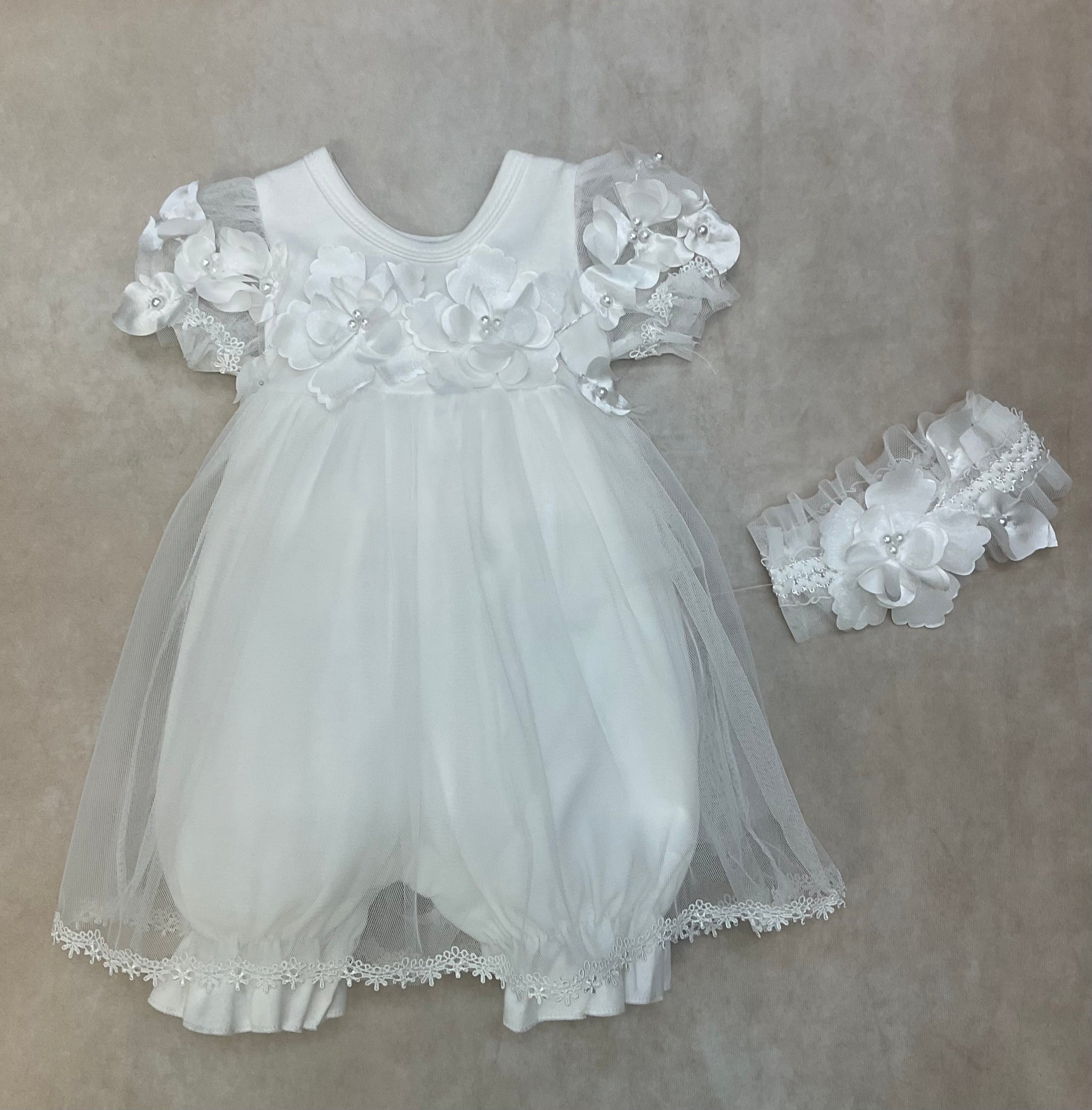 3825-2 Baby girl romper with matching headband