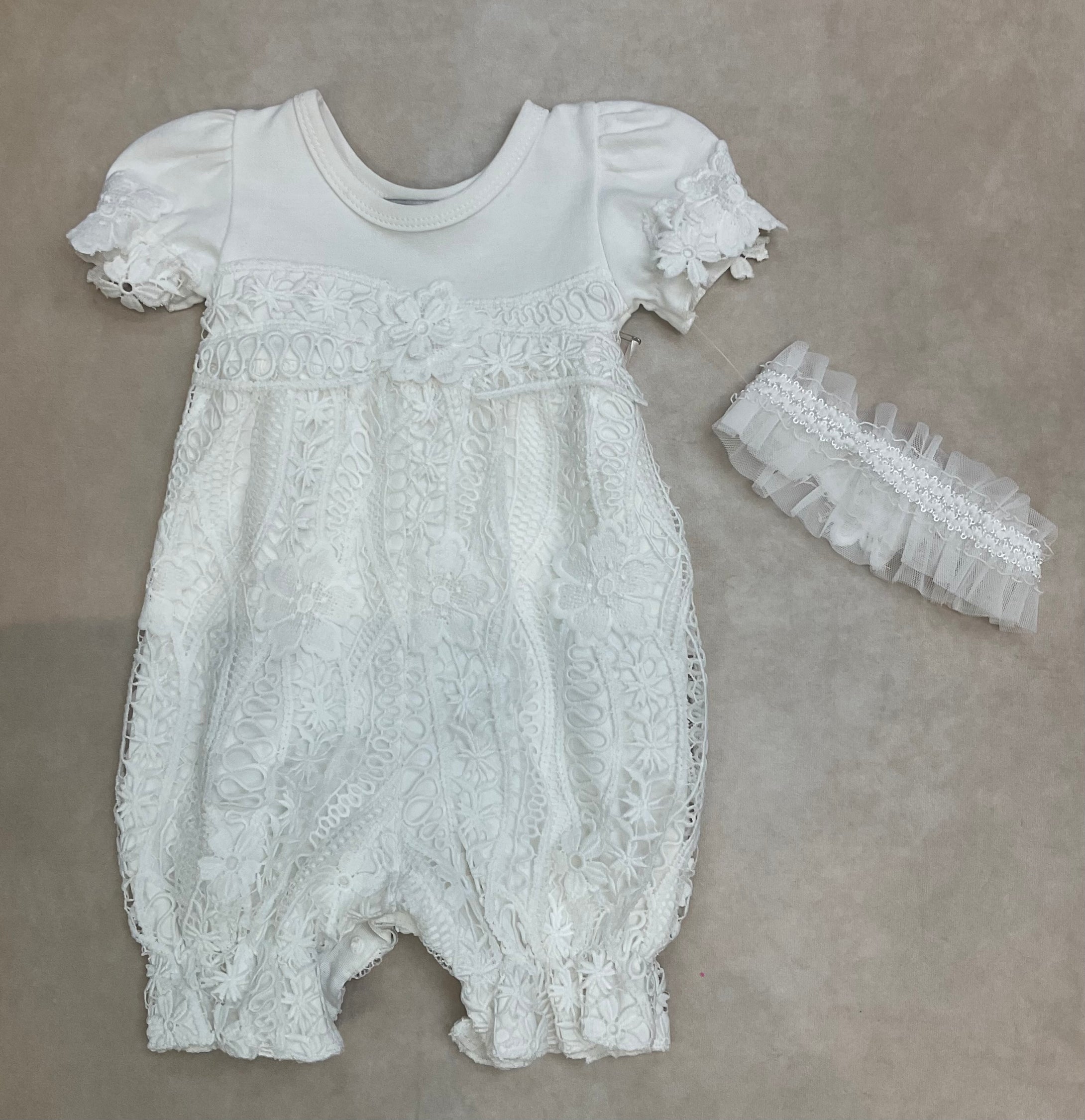 3836-2 Girls brush cotton & lace Romper