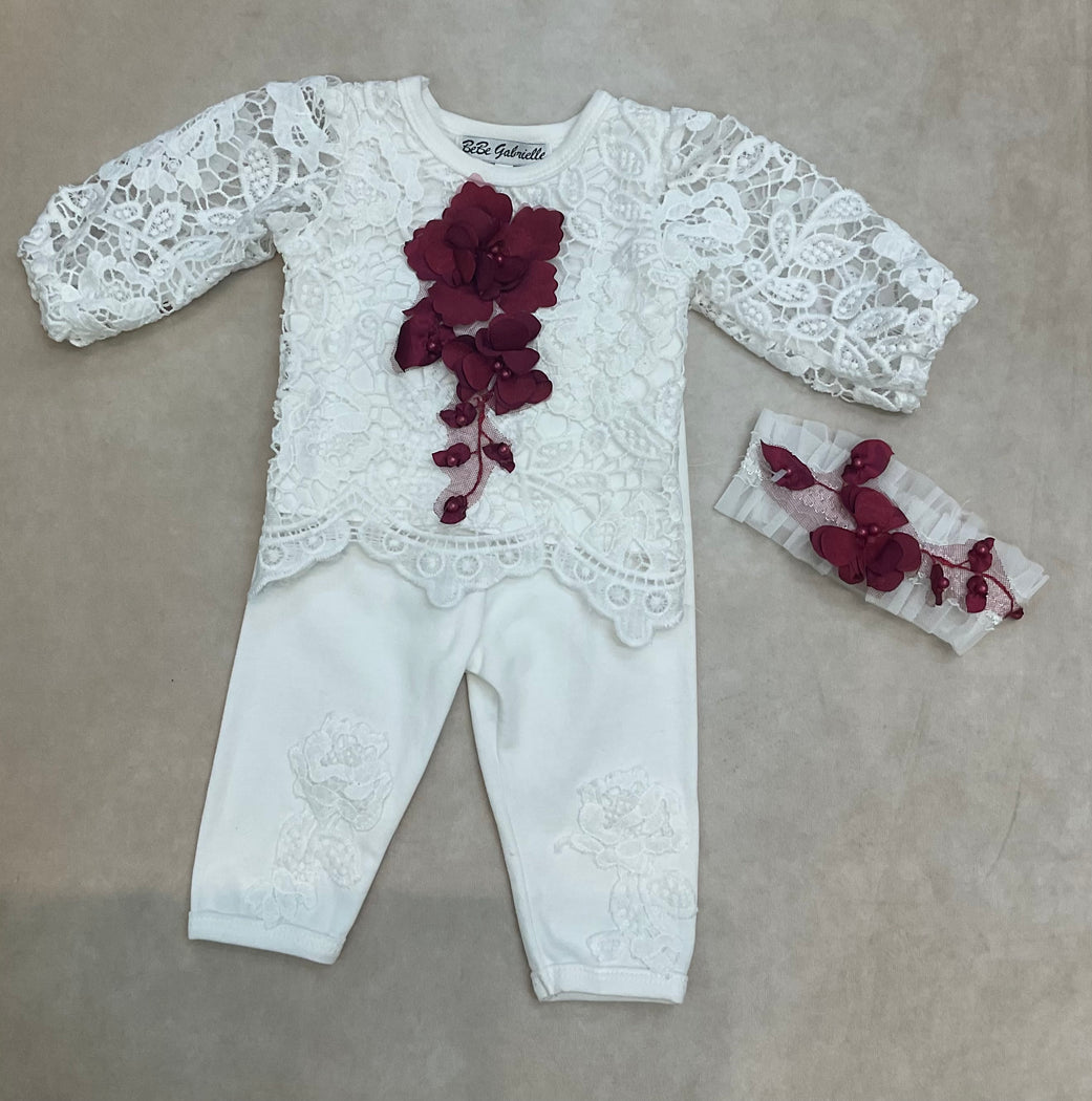 3837-1 Girls  2 piece brush cotton & lace Romper