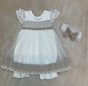 3844-4 Baby girl romper with matching headband