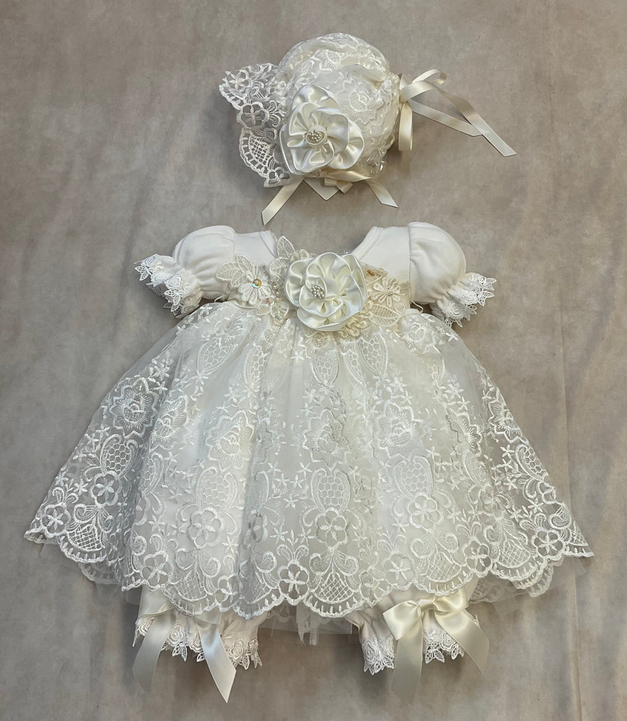 Angel infant girl Egg Shell  embroided  lace & bloomer