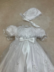 L'Pety Canar Lace coat lined taffeta gown white comes with bonnet