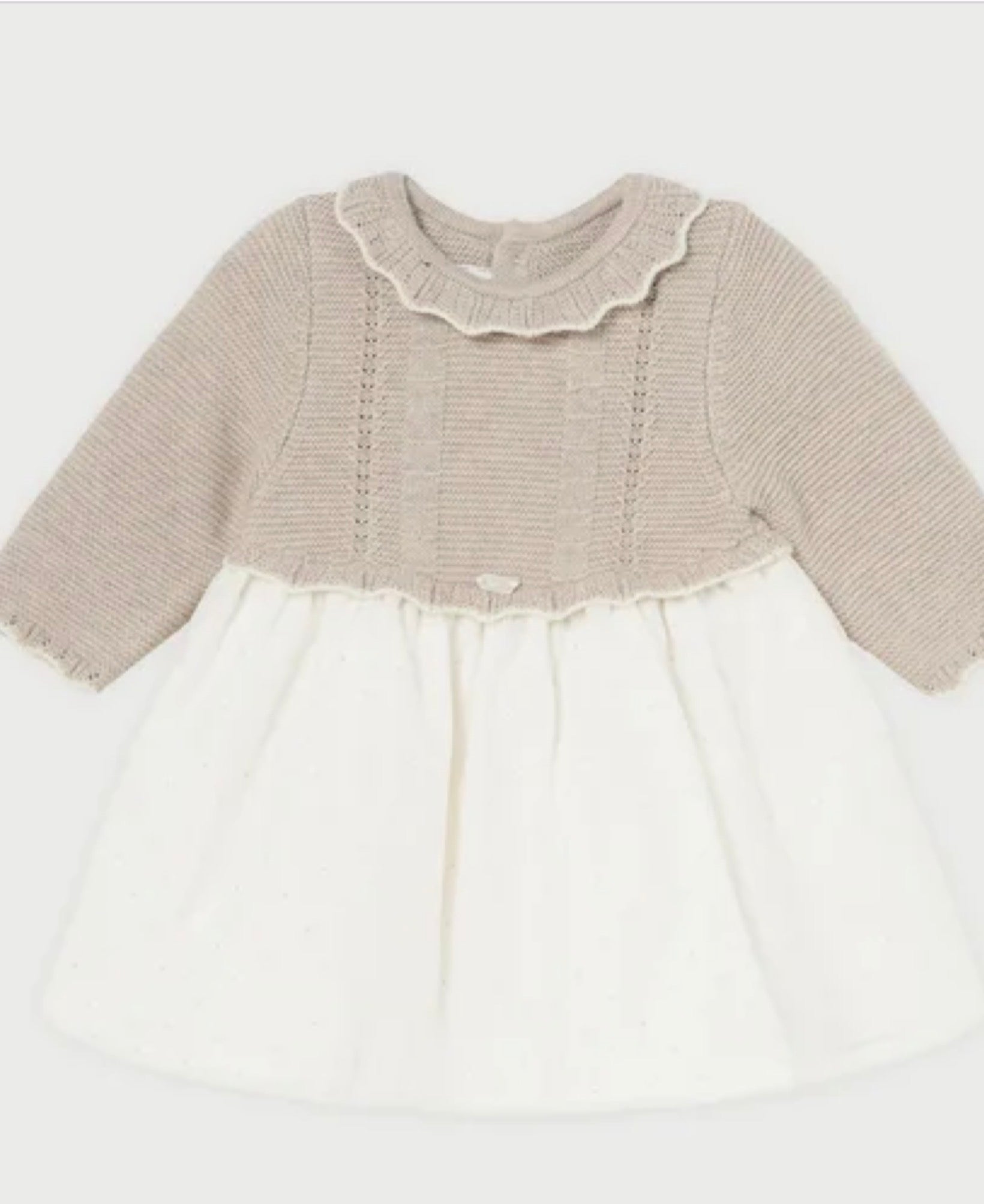 Baby Girls taupe / white knit top with cotton skirt lined