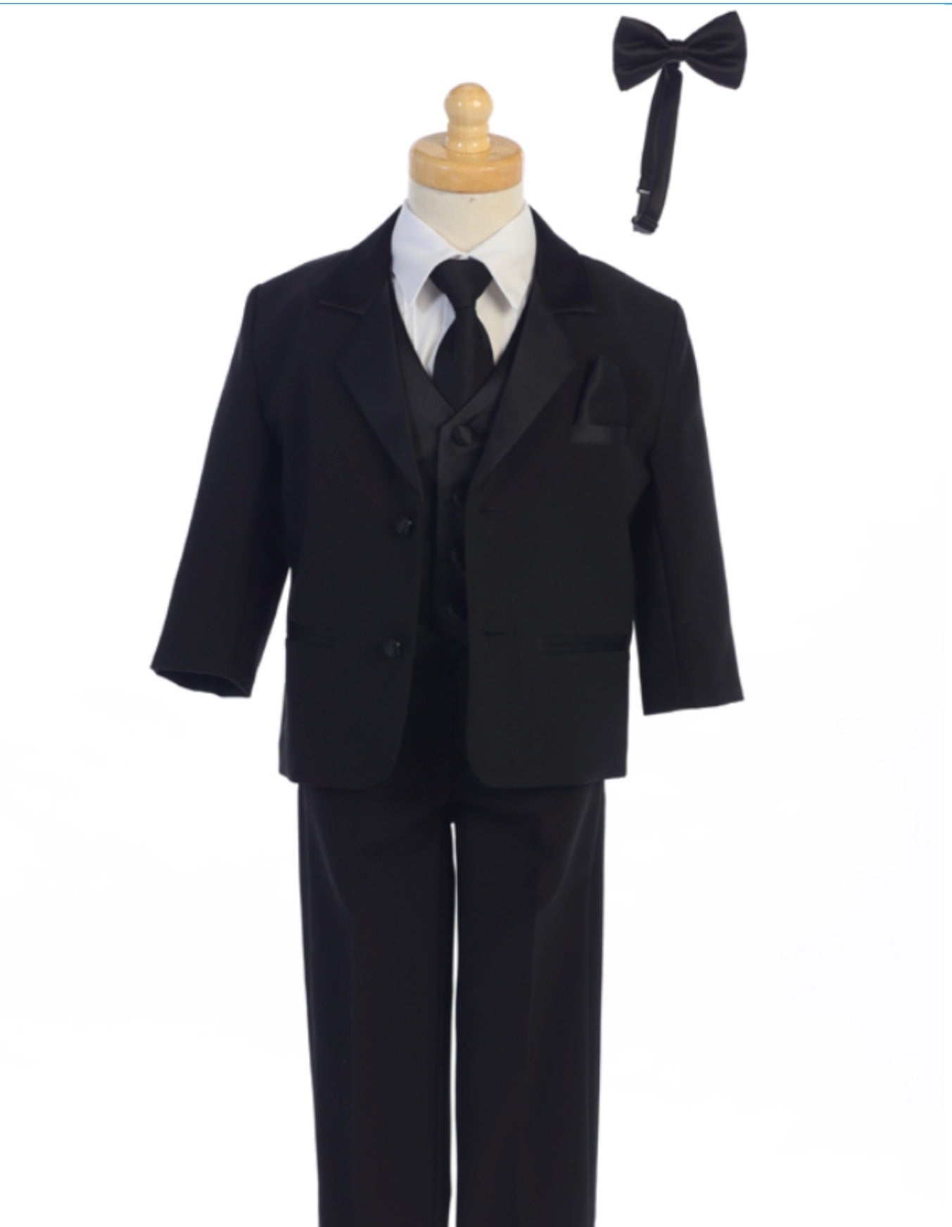 Boys two button Black Dinner Jacket  Tuxedo with vest & bowtie