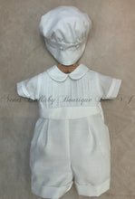 Load image into Gallery viewer, Andrew Boys Designer Cotton Christening/ Baptism outfit by Piccolo Bacio with newsboy cap Made in the USA