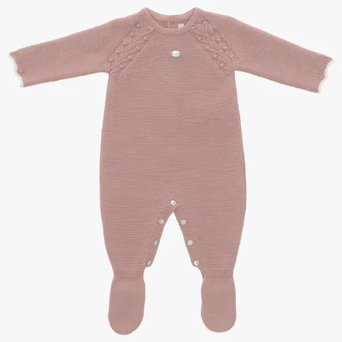 Infant Girl Footed Knit Layette Romper With embroidered rose design garden rose 003-10210