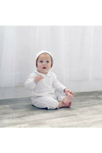 Load image into Gallery viewer, Julius Berger &amp; Carriage Boutique - Baby Boy Knit Pearl Blue Cross Outfit + Bonnet: 9M