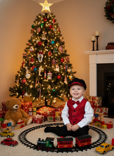 Load image into Gallery viewer, Boys Jacquard Vest Velvet Knicker Holiday Outfit with matching rider cap LKC567