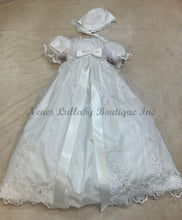 Load image into Gallery viewer, L&#39;Pety Canar Pearl Beaded Lace over taffeta Baptism gown white comes with bonnet
