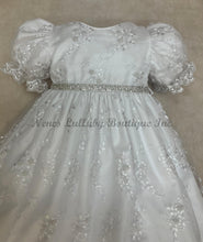 Load image into Gallery viewer, L'Pety Canar Pearl Beaded Lace over taffeta Baptism gown white comes with bonnet