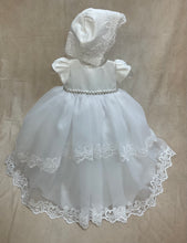 Load image into Gallery viewer, Lili white Christening gown 2 tier lace skirt /satin bodice