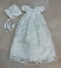 Load image into Gallery viewer, Lucia diamond white christening Gown &amp; matching bonnet