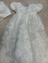 Load image into Gallery viewer, Lucia diamond white christening Gown &amp; matching bonnet