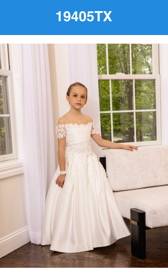 open lace back dress Macis Design White All Floral Communion Gown 1978T 10x (14) / Off White main image 1