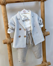 Load image into Gallery viewer, Nipperland - Knit Baby Boy Outfit – Cotton Linen Pants Set with Bow Tie : Blue / 0-3M