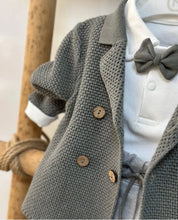 Load image into Gallery viewer, Nipperland - Knit Baby Boy Outfit – Cotton Linen Pants Set with Bow Tie : Blue / 6-12M