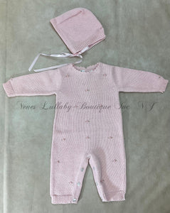 Petunia girls handmade Pima cotton knit with matching bonnet Baby pink
