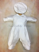 Load image into Gallery viewer, Andrew Boys Designer Silk Christening / Baptism outfit by Piccolo Bacio with newsboy cap Made in the USA