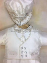 Load image into Gallery viewer, Pio Gold Brocade/white silk boys Christening / Baptism Romper by Piccolo Bacio