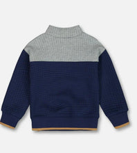 Load image into Gallery viewer, Quilted Half Zip Jersey top with pocket Gray &amp; Blue size 6