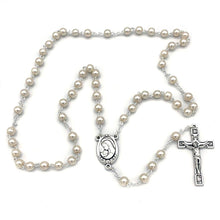 Load image into Gallery viewer, RM Trading - Rosary Pearl Glass Cream Beads Silver Tone