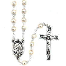 Load image into Gallery viewer, RM Trading - Rosary Pearl Glass Cream Beads Silver Tone