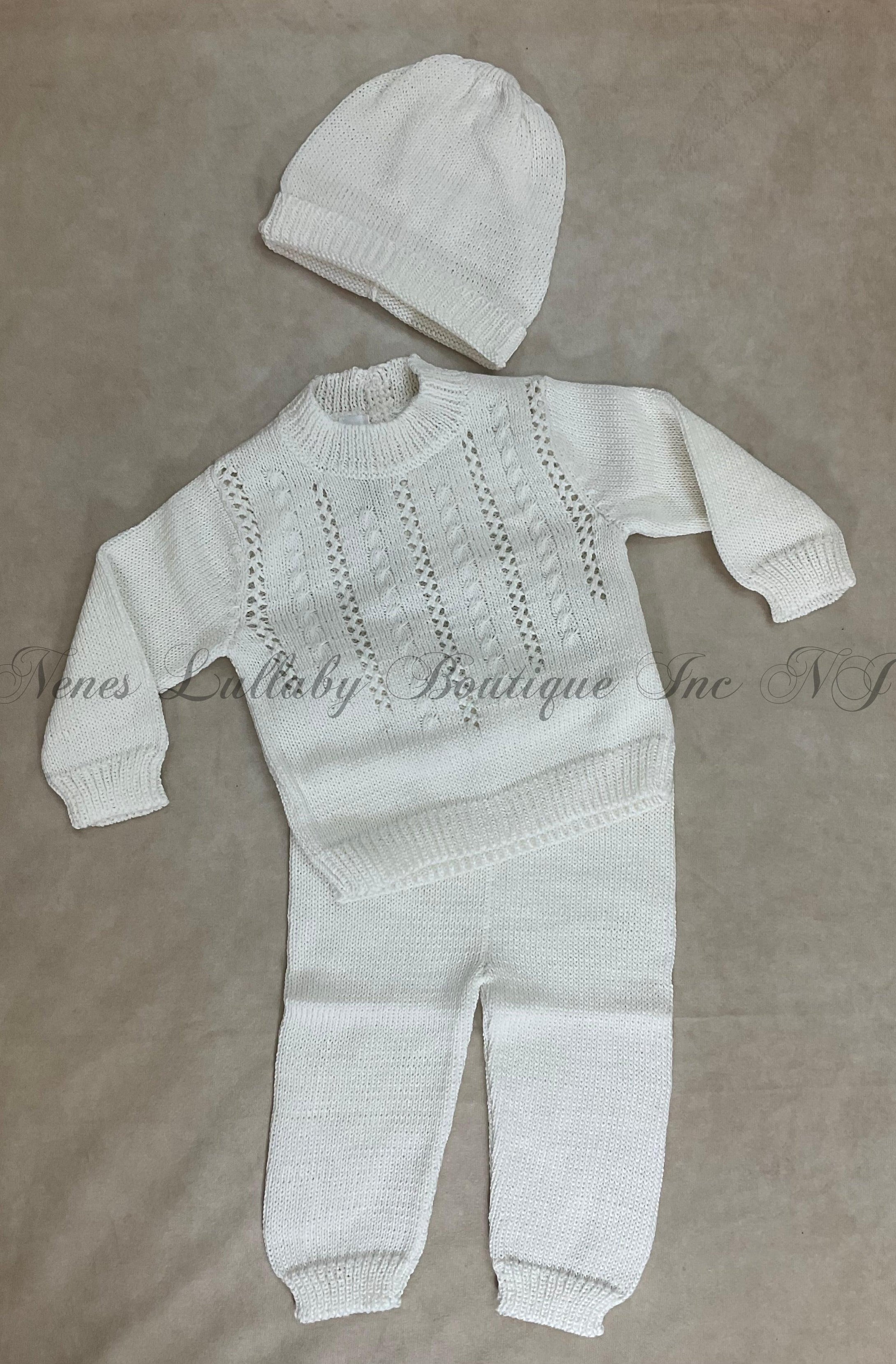 Rocio boys Pima cotton two piece set with matching cap Light cream