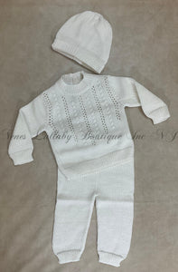 Rocio boys Pima cotton two piece set with matching cap Light cream