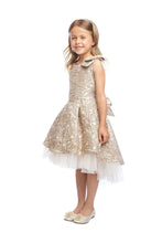 Load image into Gallery viewer, SK806 - pleated luxe jacquard hi-low dress: Mocha / 2