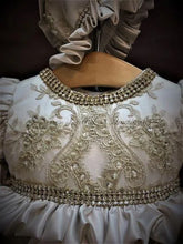 Load image into Gallery viewer, Sabrina Girls Regal Couture Christening / Baptism Gown champagne lace,orster satin &amp; rhinestone