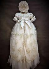Load image into Gallery viewer, Sabrina Girls Regal Couture Christening / Baptism Gown champagne lace,orster satin &amp; rhinestone