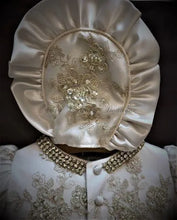 Load image into Gallery viewer, Sabrina Girls Regal Couture Christening / Baptism Gown champagne lace,orster satin &amp; rhinestone