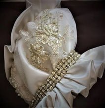 Load image into Gallery viewer, Sabrina Girls Regal Couture Christening / Baptism Gown champagne lace,orster satin &amp; rhinestone