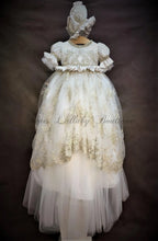 Load image into Gallery viewer, Sabrina Girls Regal Couture Christening / Baptism Gown champagne lace,orster satin &amp; rhinestone