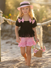 Load image into Gallery viewer, Springtime Best Lace Top And Ruffle Short Set: Pink / 6Y/6X