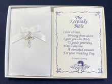 Load image into Gallery viewer, White Satin Baby Bible W/ Our Fine Crystal Cross