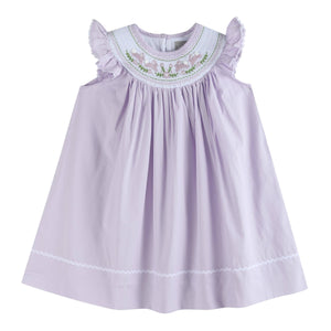 Lil Cactus - Light Purple Bunnies Smocked Bishop Dress: 2T