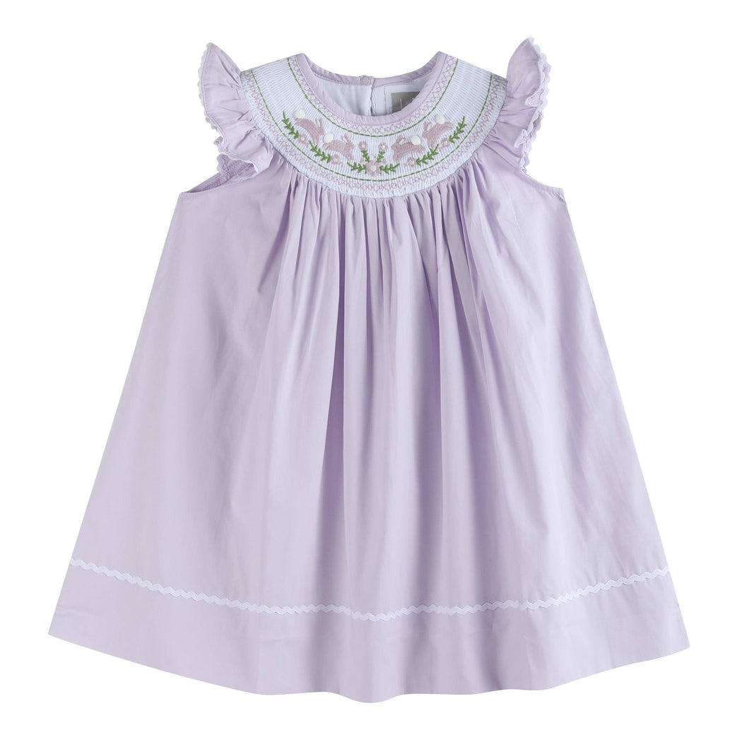 Lil Cactus - Light Purple Bunnies Smocked Bishop Dress: 2T