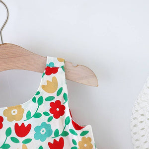 2pcs Floral Print Bowknot Sleeveless Baby Dress: 6-9 Months / Pink