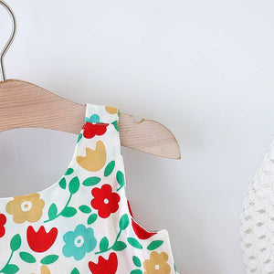 2pcs Floral Print Bowknot Sleeveless Baby Dress: 9-12 Months / Pink
