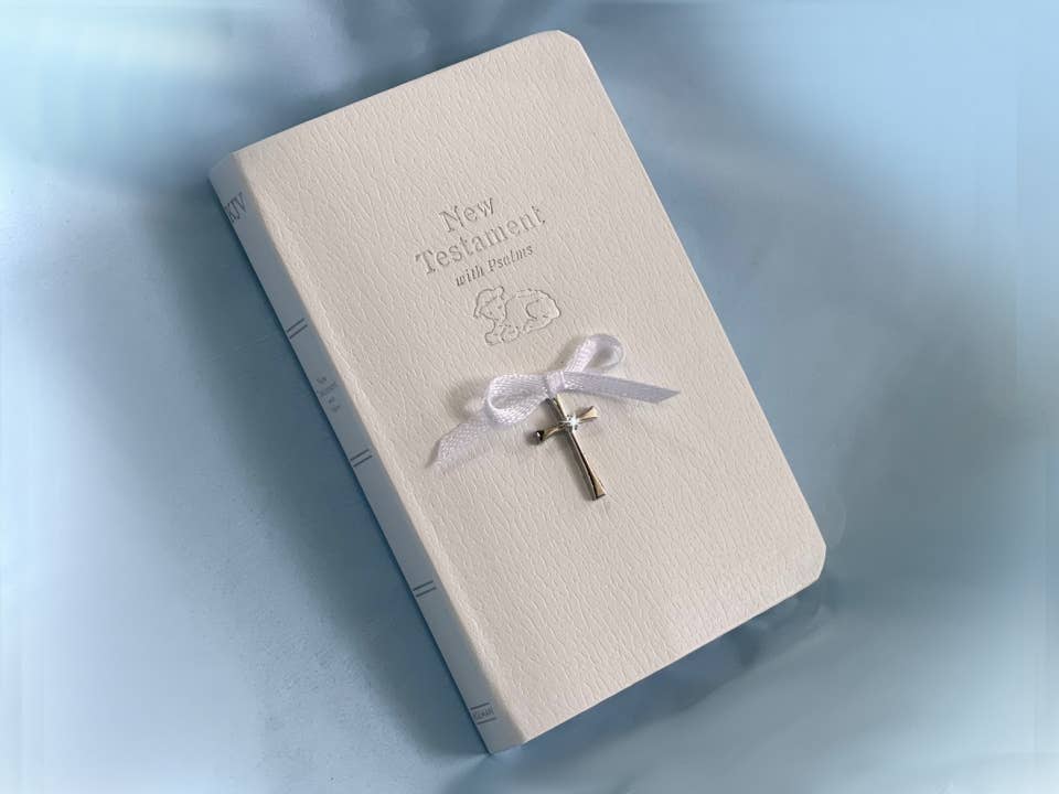 Baby Bible With Silver Cross And Crystal: White