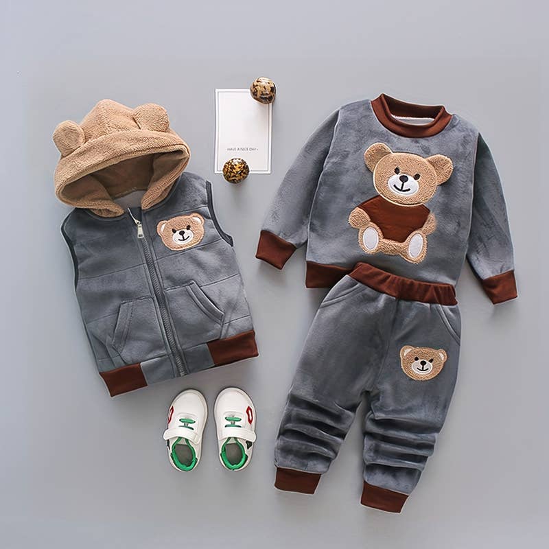 Toddler Boy 3pcs Vest and Sweatshirt and Pants Set: Grey / 2 Years