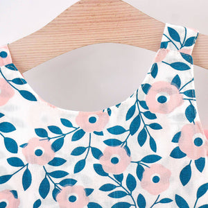 2pcs Floral Print Bowknot Sleeveless Baby Dress: 18-24 Months / Pink
