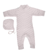 Load image into Gallery viewer, Grace Knitted Romper with Hat 2pc Set Apricot pink or Plum: Light Apricot/pink / 3-6m