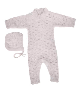 Grace Knitted Romper with Hat 2pc Set Apricot pink or Plum: Light Apricot/pink / 3-6m