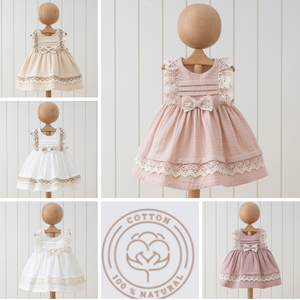 Girl Natural Lace Design Sleeveless Elegant Muslin Dress: Rose / 6-9M