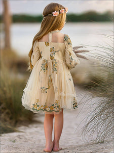 Flower Embroidered Lace Dress: Yellow / 3T